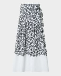 Daisy-Print Cotton Poplin Pleated Midi Skirt With Belt