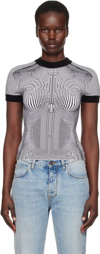 Jean Paul Gaultier Black & White 'The Morphing Pinstripes Jacquard' T-Shirt