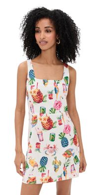 Moon River Square Neck Colorful Print Mini Dress Cream Multi L