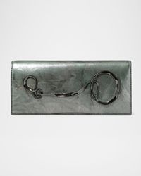 Twisted Side Handle Metallic Leather Clutch Bag