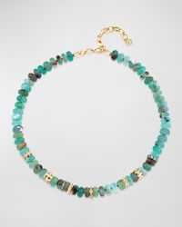 Aquaprase Bead and Diamond Rondelle Necklace