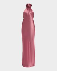 Wrenley Satin Crisscross Halter Gown