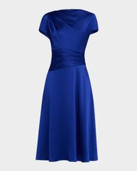 Pleated Hammered Satin Midi Dress
