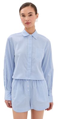 SIMKHAI Renata Cropped Shirt Blue Hydrangea Stripe XL