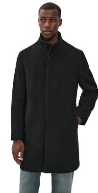 Theory Belvin Coat in Textured Wool Blend Melton Black XL