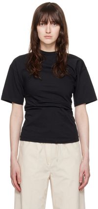 TOTEME T-shirt noir à coutures latérales torsadées