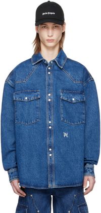 Palm Angels Chemise bleue en denim à monogramme