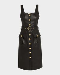 Idy Button-Front Faux Leather Dress