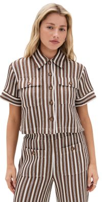Veronica Beard Jean Bouvier Top White/Brown L
