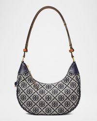 T Monogram Crescent Canvas Shoulder Bag