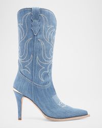 Cherie Denim Western Stiletto Mid Boots
