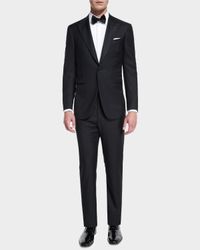 Satin Peak-Lapel One-Button Wool Tuxedo, Black
