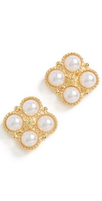 Kenneth Jay Lane Gold Post Earrings with 4 White Pearl Cabochons Gold/Pearl One Size