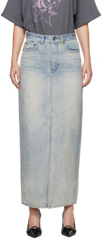 We11done Blue Washed Denim Maxi Skirt