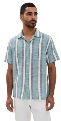 Far Afield Selleck Slub Strip Shirt Blue/Green M