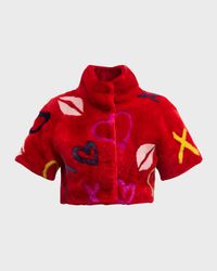 XO Short-Sleeve Crop Lamb Shearling Bolero