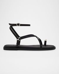 Leather Geo Strappy Toe-Ring Sandals