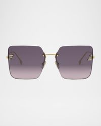 Oversized Rimless Square Metal & Nylon Sunglasses