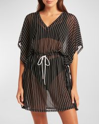 Printed Paneled Mesh Kaftan Coverup