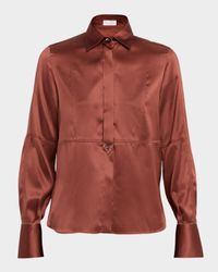 Stretch Satin Button-Front Blouse