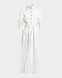 Delyth Ruched-Sleeve Belted Midi Shirtdress