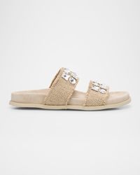 Dilys Two-Band Embellished Frayed Linen Sandals