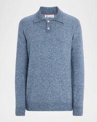 Men's Wool and Nylon Melange Polo Sweater