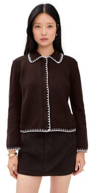 RAILS Rayleen Cardigan Brown Ivory Blanket Stitch XS