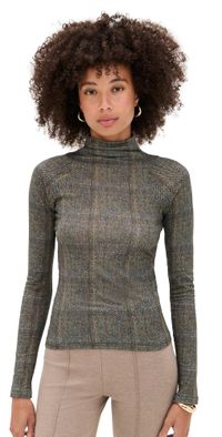 rag & bone Shaw Paneled Long Sleeve Turtleneck Tee Brown Multi XS
