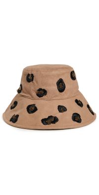 Lele Sadoughi Embroidered Long Brim Bucket Hat Leopard One Size