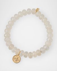 Tiny Pave Bee Coin and Champagne Chalcedony Bead Bracelet