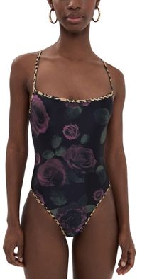 Good American Reversible Lace Up One Piece Lucky Roses XL