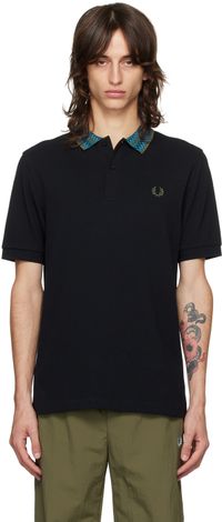 Fred Perry Polo noir à motif en tricot jacquard au col
