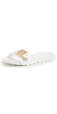 Tory Burch Buckle Slides White/Gold/White 8