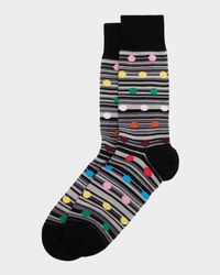 Men's Kinsley Polka Dot Overlay Signature Stripe Crew Socks