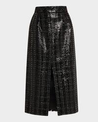Sequined Check Slit Midi Skirt