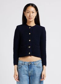 Ba&sh - Gilet col rond en maille de coton mélangé - Taille 3 - Bleu