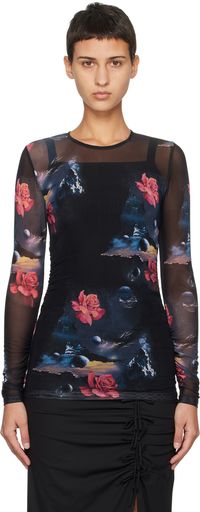 GANNI Black Printed Blouse