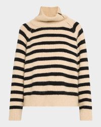 Raelyn Striped Zip Turtleneck Cashmere Sweater