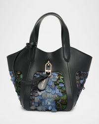 Small Feather-Embellished Leather Tote Bag
