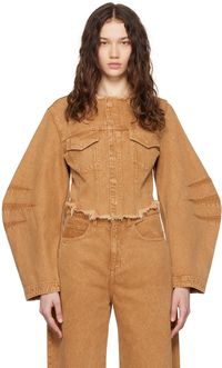 Marques Almeida Blouson brun en denim à bords effilochés