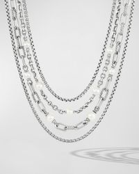 DY Madison Multi Row Chain Necklace with Pearls in Silver, 10.5mm, 19.5"L