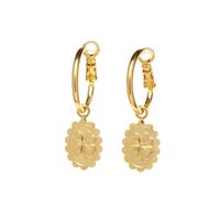 Monsieur Simone - Mini boucles d'oreilles créoles trèfles doré à l'or fin - Taille Unique - Doré