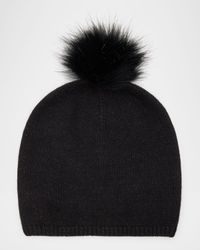 Cashmere & Lurex Slouchy Beanie with Faux Fur Pom Pom