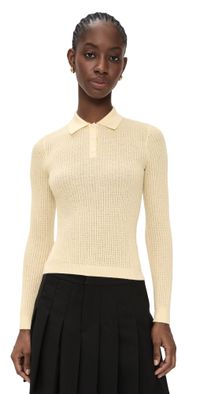 Guest in Residence Long Sleeve Cashmere Shrunken Polo Mist XL