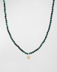 Malachite Beaded Mini Diamond Spaced Initial Necklace