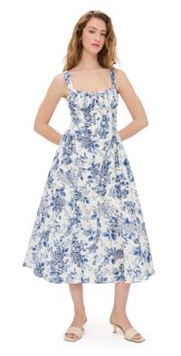 Moon River Corset Floral Midi Dress Ivory Multi S