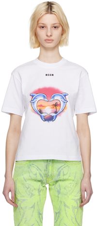 MSGM White Crewneck T-Shirt