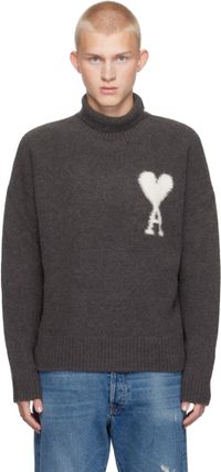AMI Paris Col roulé gris à logo Ami de cœur
