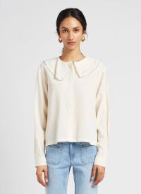 Maison Labiche - Chemise droite col claudine brodée - Taille L - Blanc
